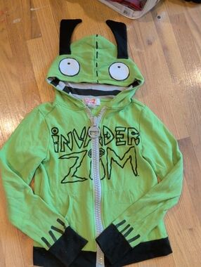 Invader Zim Green Gir Hoodie with ears and novelty zipper